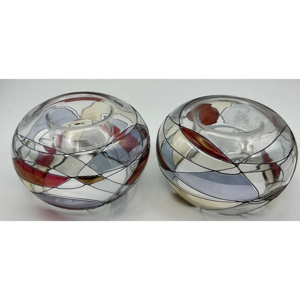 VNTG set of 2 PartyLite Mosiac Stained Glass Bubble Tea candle Light Holders